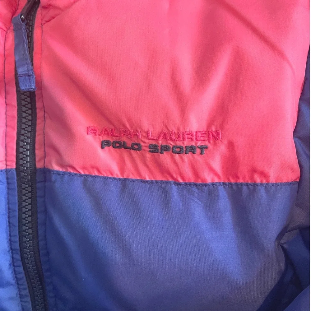 Ralph Lauren Polo Sport Kids Down Jacket Blue Pink Color Block Puffer‎ Size 6/6X
